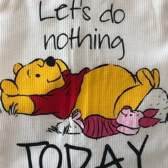 Disney Winnie The Pooh & Piglet Waffle Loungewear Pajamas Ladies Top L Bottom M - Picture 3 of 15